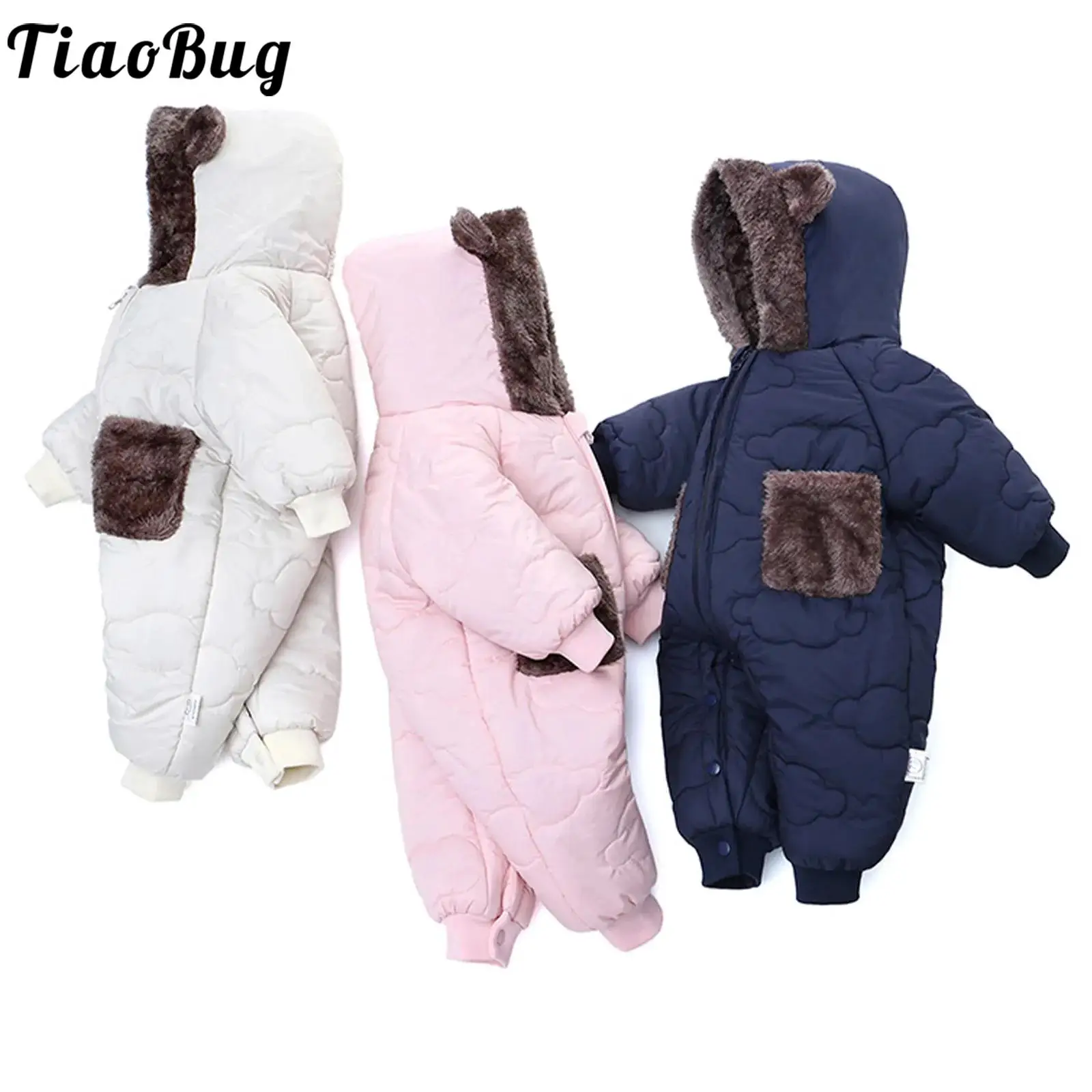 

Toddler Baby Boys Girls Winter Warm Snowsuit Ski Suit Fleece-Lined Long Sleeve Zipper Bear Ear Hooded Padded Romper with Pockets