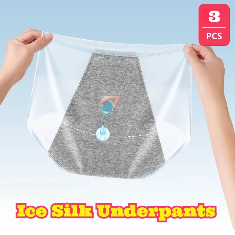 3PCS Ice Silk Period Underwear Summer Thin Wide Leak Proof Menstrual Briefs Female Special Sanitary Panties Breathable Intimate