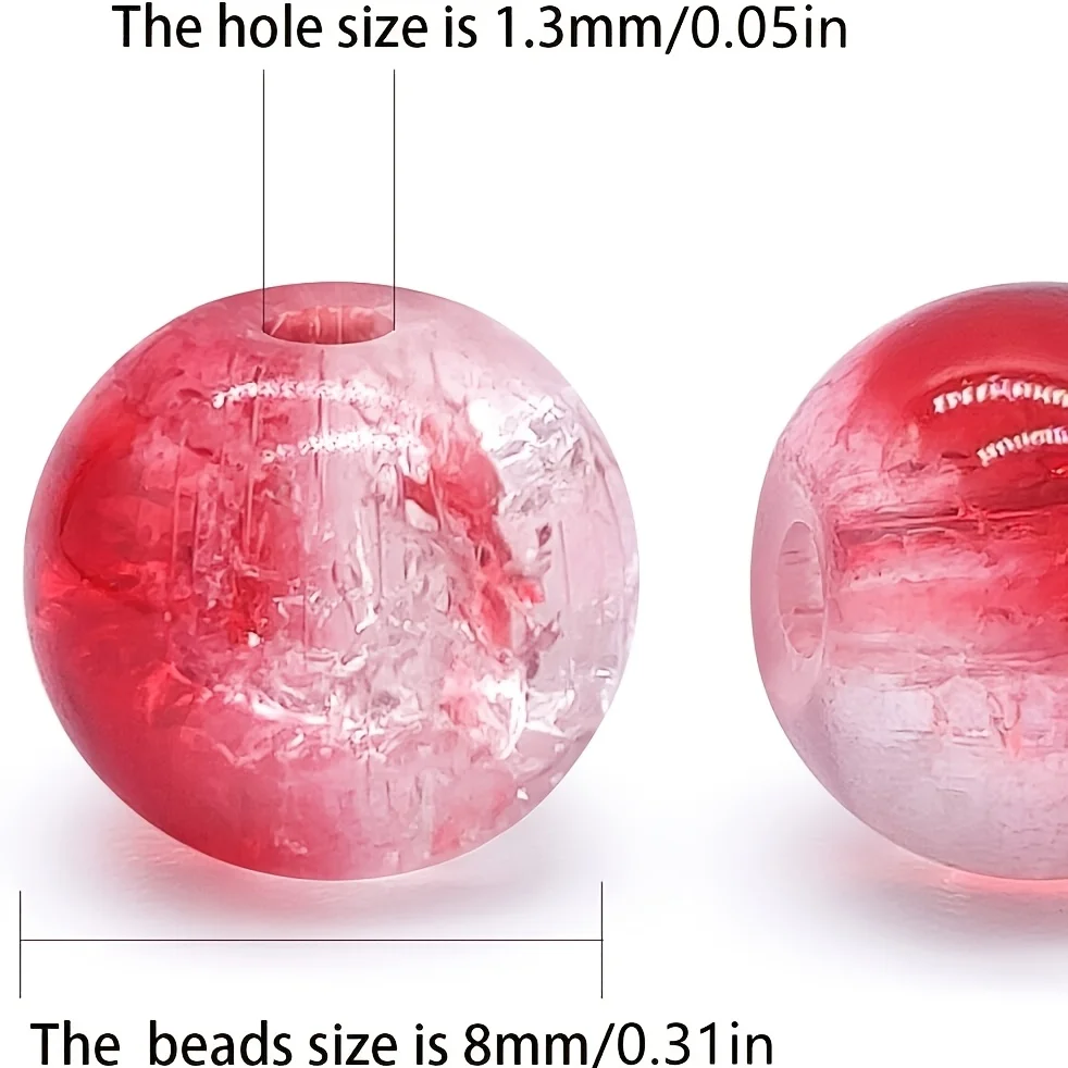 160 Stück 8mm Rot-Weiß Transparente Rissperlen mit Löchern für DIY-Armbänder, Valentinstag-Schmuckherstellung – Detail 4