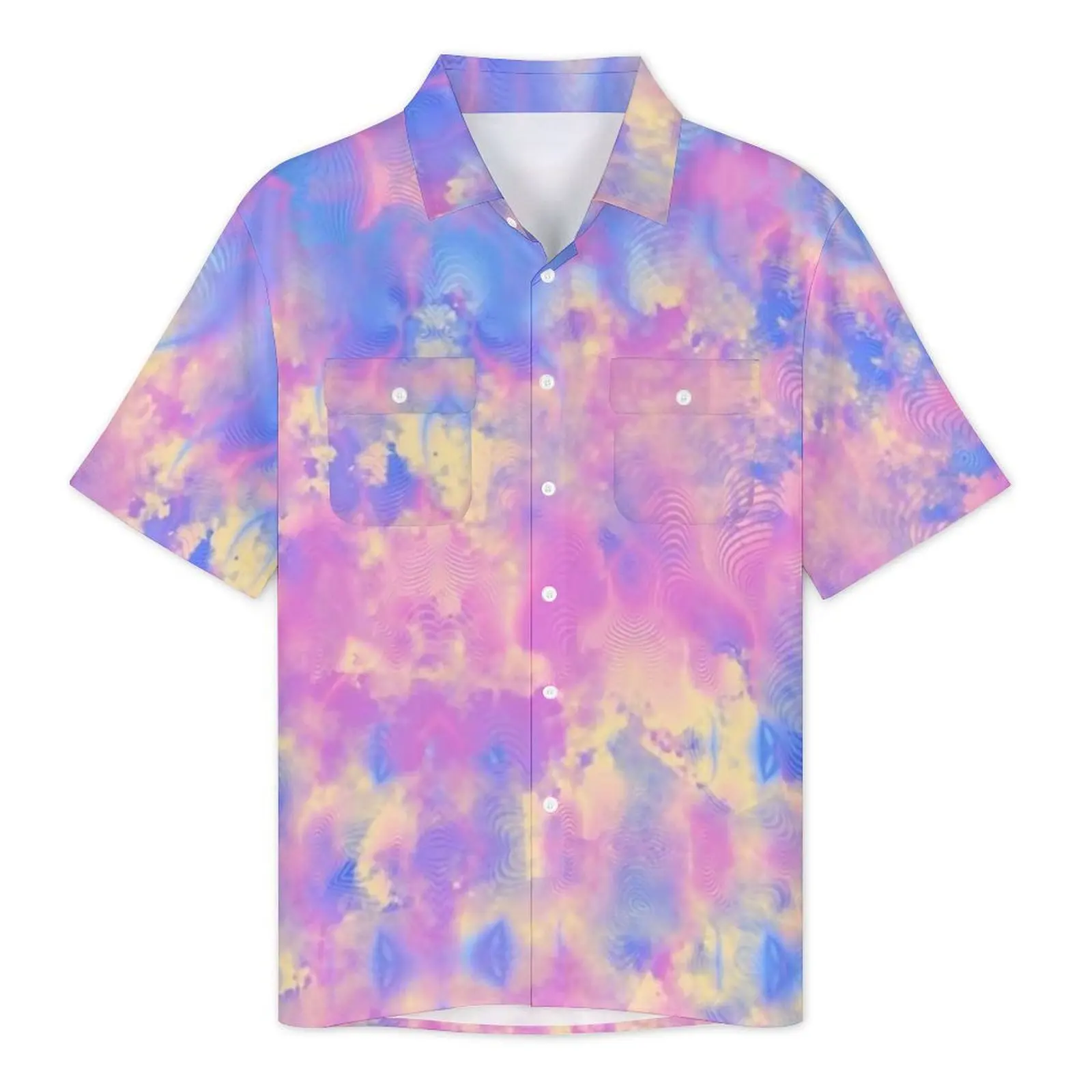 Tie Dye Texture Casual Shirt Pastel Pink Blue Yellow Vintage Summer Shirts Men Short-Sleeved Beach Y2K Fashion Oversize Blouses