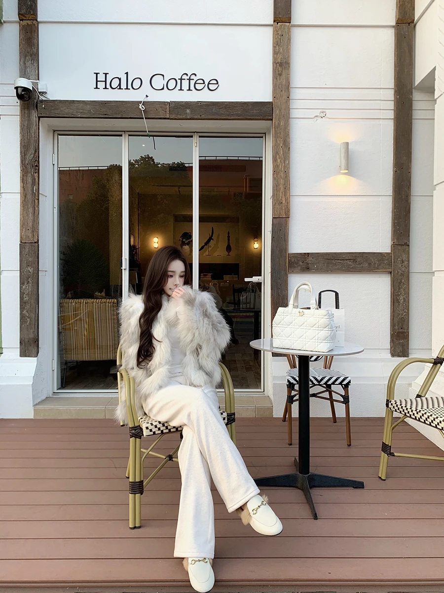 

Comfortable Fleece Lined Wide Leg Pants Korean Style Casual Long Trousers Women's Autumn Winter Fashion plus Size Trousers