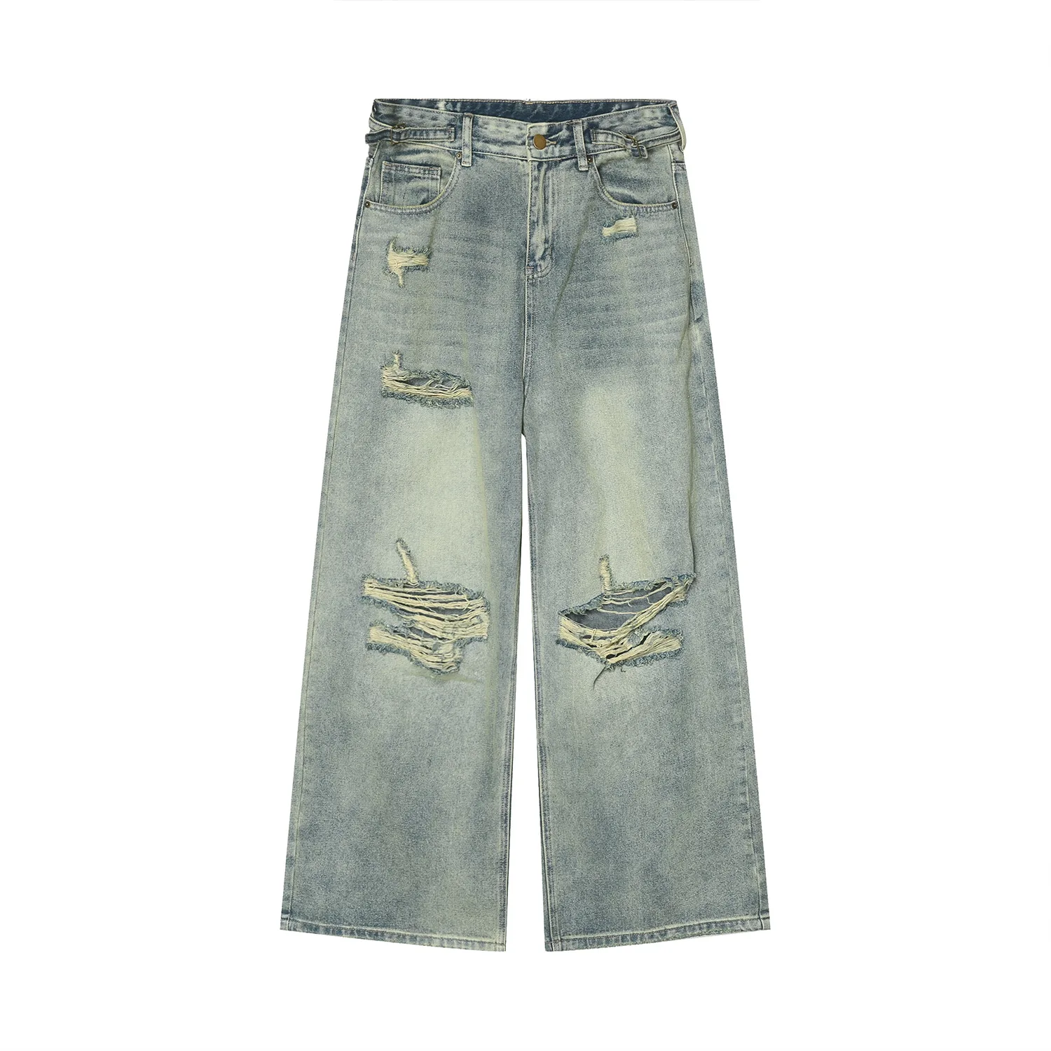 MTLCLOTHES 2023 New Summer Loose Fit Hip-Hop American High-Street Jeans with Floor-Length and Distressed Holes for Men