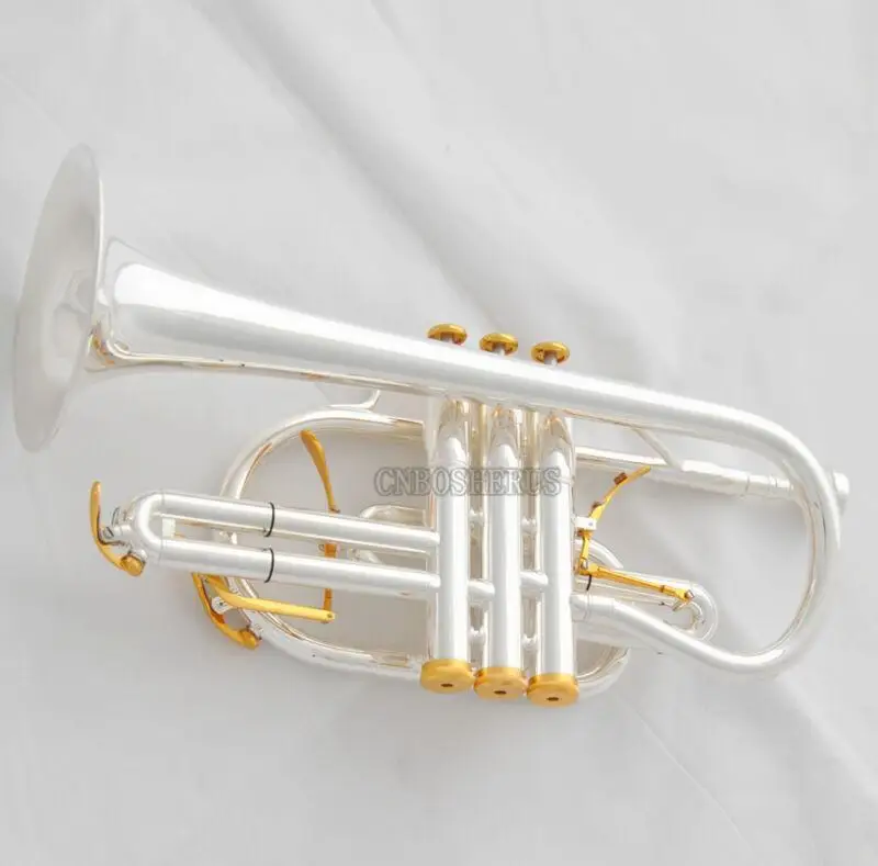 Hot sale High Grade Silver Gold plated Cornet Bb Keys Double Triggers Trumpet With Case
