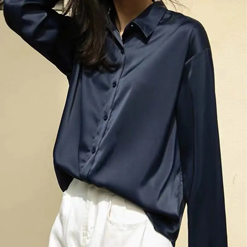 Fashion Lapel Button Loose Solid Color Korean Shirt Women\'s Clothing 2023 Spring New Casual Tops All-match Office Lady Blouse