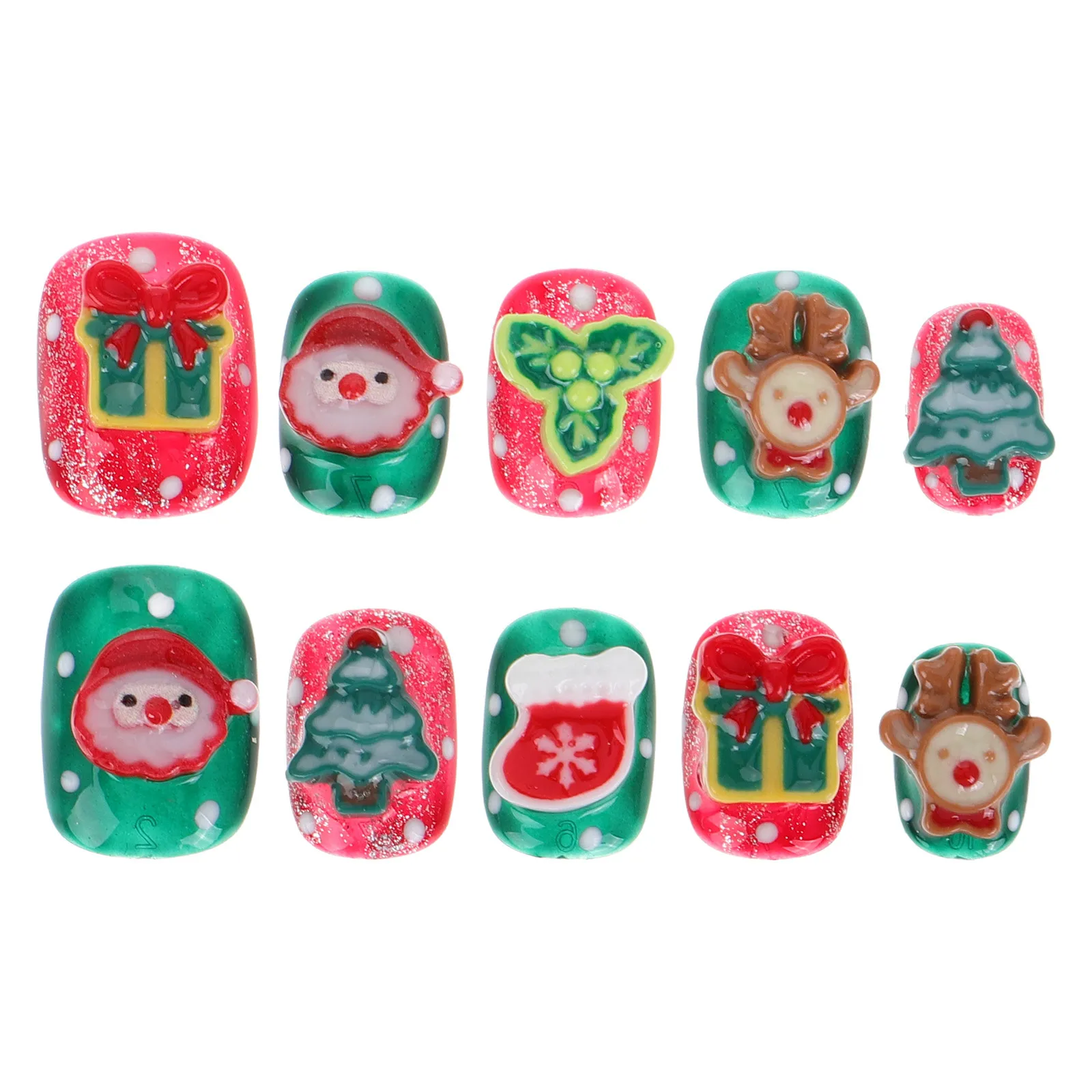 

Christmas Short Armor Nail Art Decors False Tips Full Cover Elk Manicure Nails Plastic Decorative Fake Kit