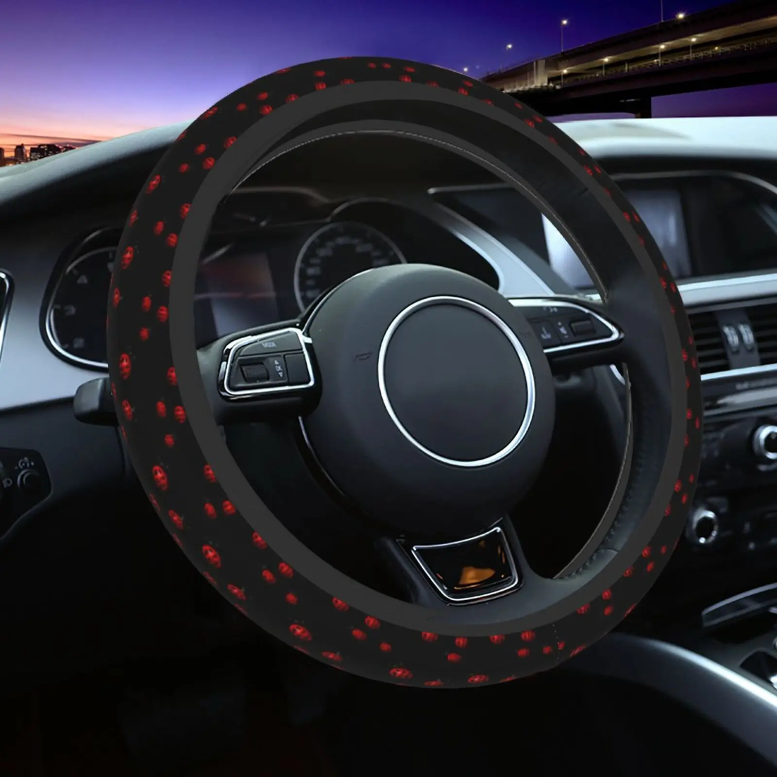 Art Ladybug Tracks Pattern Steering Wheel Universal 15 Inch Car Accessories Protector for Women Fit Auto SUV Sedan Vans Trucks