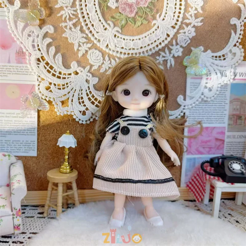 16cm BJD Doll 1/8 Fashion Dolls Striped skirt Toys Dolls for Children Dress Up Skirt Cute Dolls Out for Kids Birthday Gift