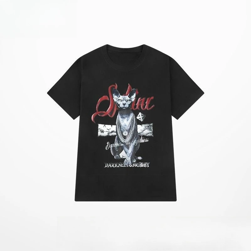 

New High-quality Dark Retro Trend Hip-hop Printed T-shirt for Men and Women with The Same Loose Round Neck Short-sleeved Top