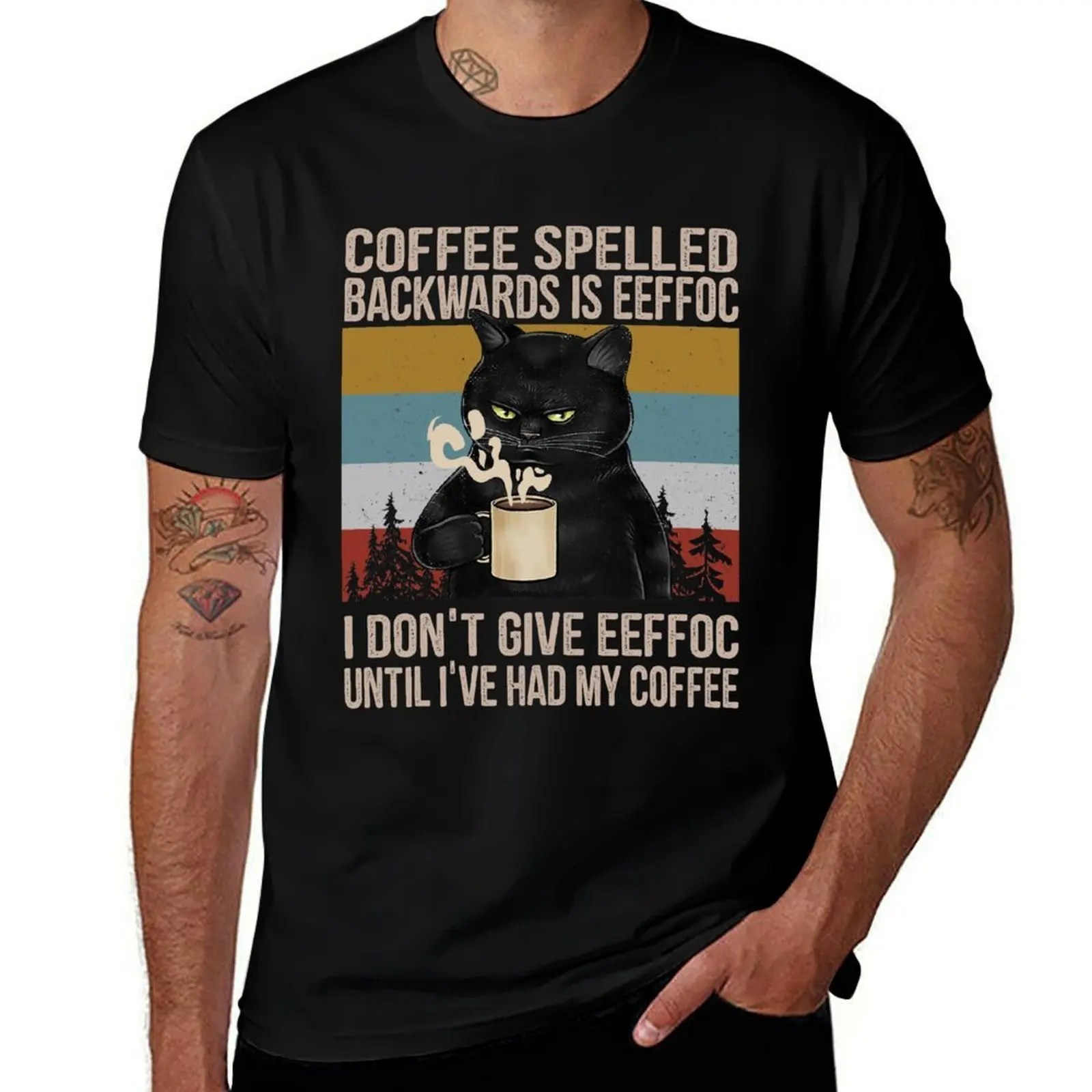 Black Cat Coffee Spelled Backwards is EEFFOC As I Don't Give EEFFOC Until I Had My Coffee T-Shirt