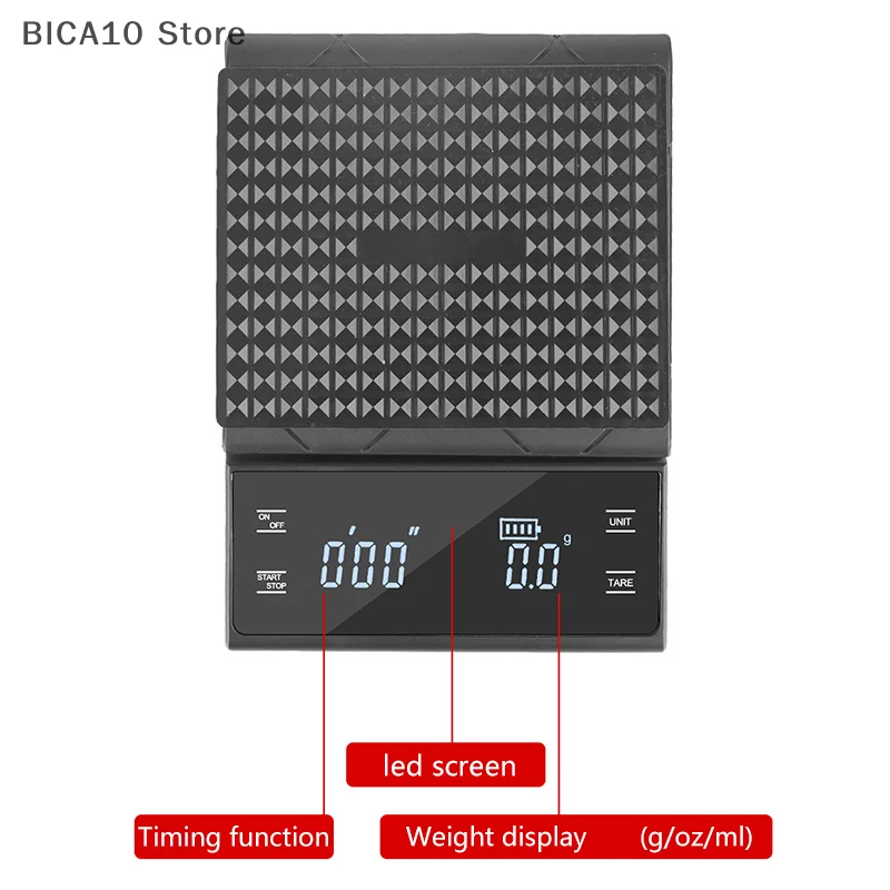 Balança de café digital expresso USB com tela LED com temporizador, 0,1g de alta precisão de pesagem até 3kg, perfeita para uso em cozinha
