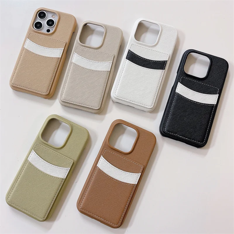 Dual Card Pocket Splicing Color Mette Leather Texture Case For iPhone 15 14 13 12 11 Pro Plus Mini Max Promax Fashion Slot Cover