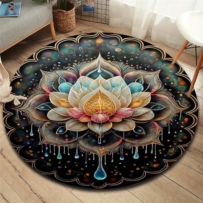 Lotus Flower Round Carpets Living Room Dining Room Area Rugs Bedroom Bedside Footmat Chair Mat Bathroom Toilet Non-slip Floormat