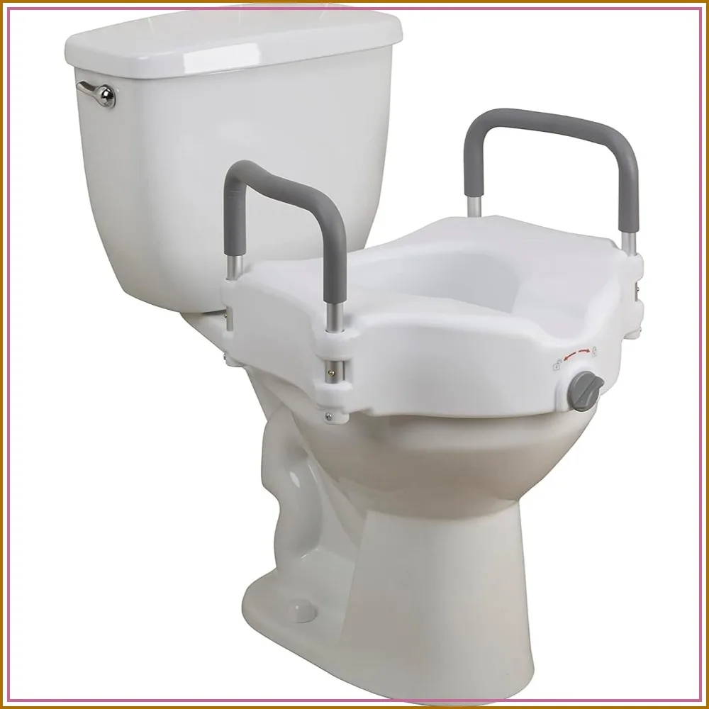 

Raised Toilet Seat with Padded Arms - 5-Inch Height Boost, Secure Locking, Tool-Free Installation, 300 lbs Capacity