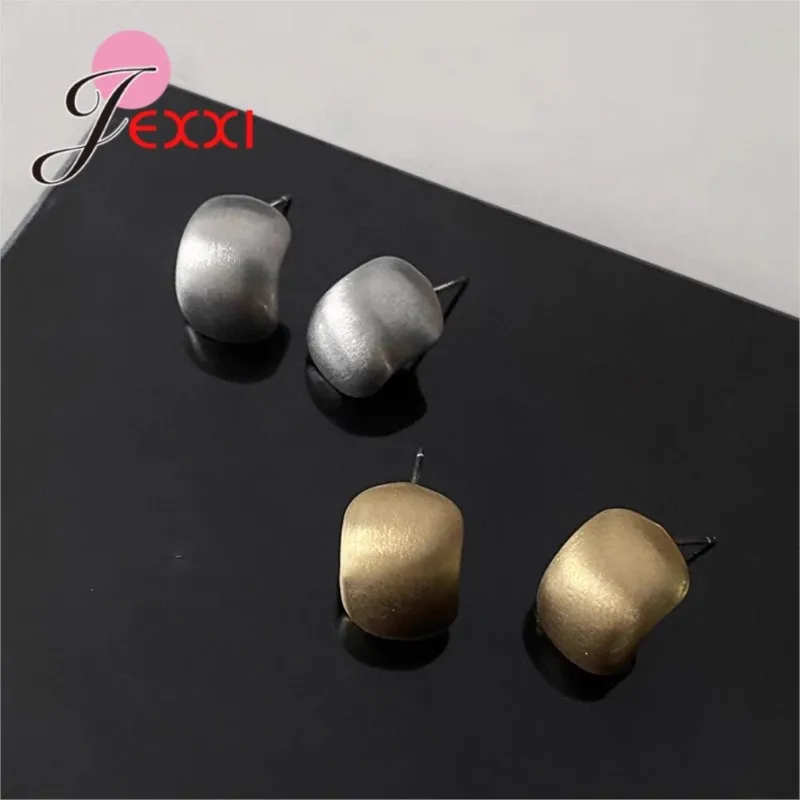 2 Color Option Genuine 925 Sterling Silver Stud Earrings For Women Sparkling Classic Wedding C Shaped Earring Silver Accessory