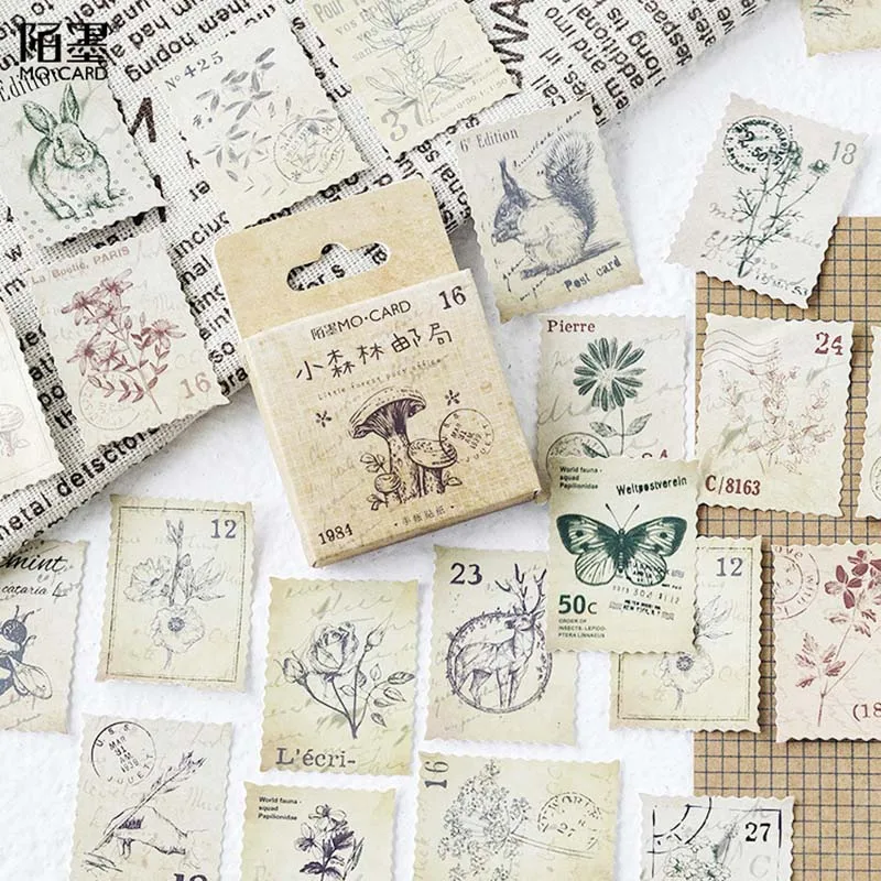 

46 Pcs/Box Vintage Stamp Collection of Forest Label Stickers Decorative Stationery Stickers Scrapbooking DIY Diary Album Stick