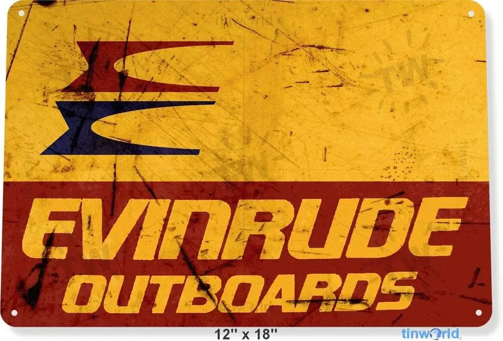 Y1,Unoopler TIN Sign Evinrude Outboards Retro Boating Fishing Marina Metal Decor Tinworld B562