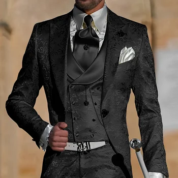Jacquard Men's Suit 3 Piece Suit Groom Party Tuxedo Wedding Men's Formal Jacket Pants Vest Slim Fit Custom Suit Male 2 Jacquard Men's Suit 3 Piece Suit Groom Party Tuxedo Wedding Men's Formal Jacket Pants Vest Slim Fit Custom Suit Male 2