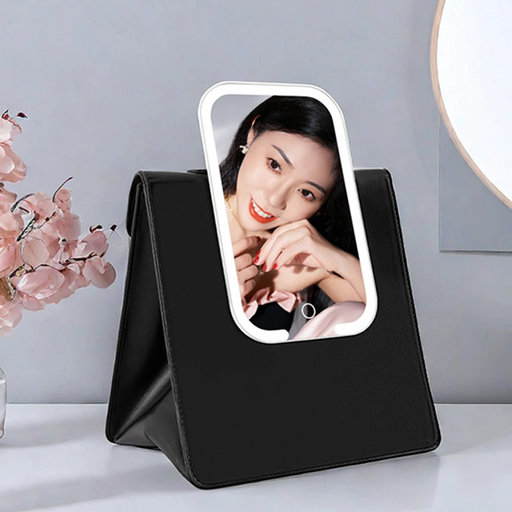 LED Makeup Vanity Mirror with Makeup Travel Bag Brightness Adjustment Multipurpose Makeup Case for Lipsticks Make Up Brush