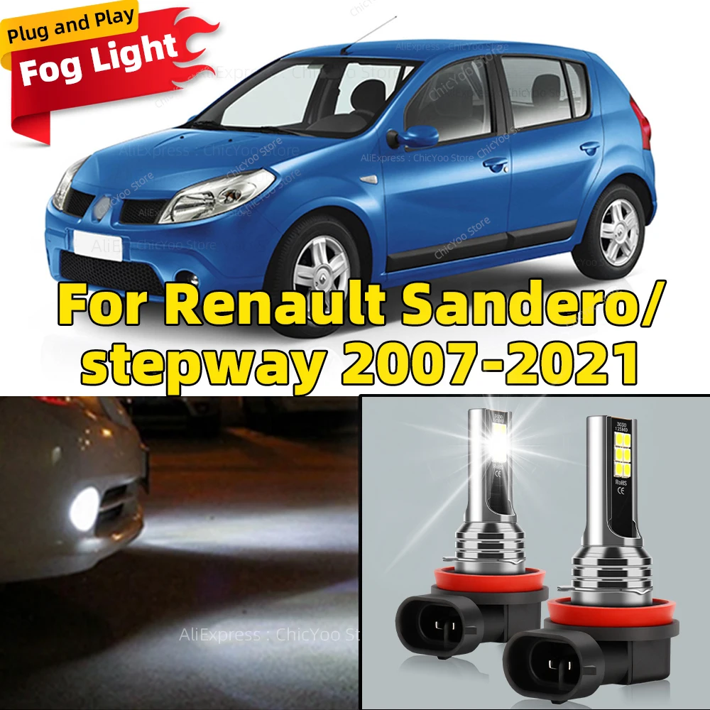 2Pcs 6000K LED Lamp Car Front Fog Light H8 H9 H11 Accessories For Renault Sandero stepway 2007 2008 2009 2010 2011 2012-2021