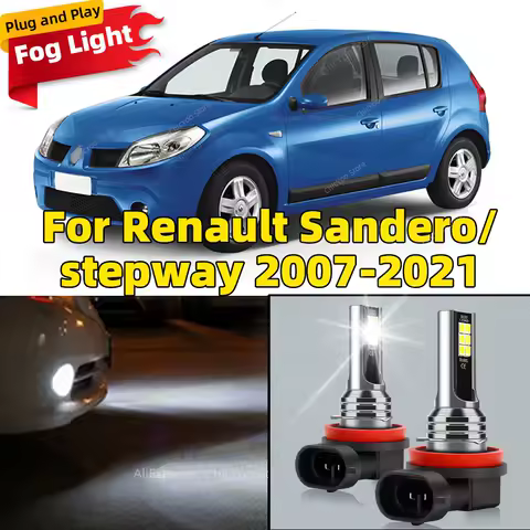 2Pcs 6000K LED Lamp Car Front Fog Light H8 H9 H11 Accessories For Renault Sandero stepway 2007 2008 2009 2010 2011 2012-2021