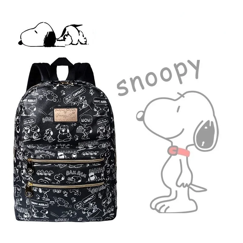 Hot Snoopy New PU Leather Women\'s Backpack Travel Bag Backpacks Schoolbag for Teenage Girls Bookbag Mochila Bookbag Men Knapsack