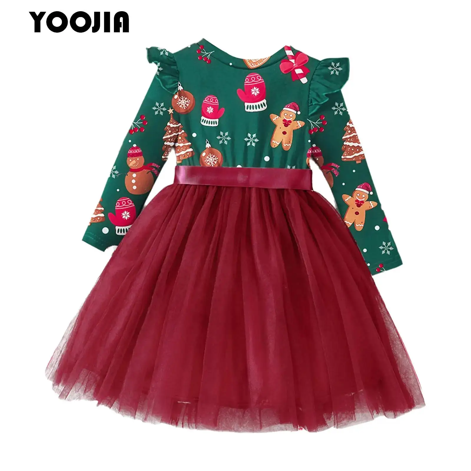 

Baby Girl Christmas Dress Cute Bow Flying Sleeve Princess A-line Party Dress Spring Autumn Winter New Year Xmas Tutu Skirt