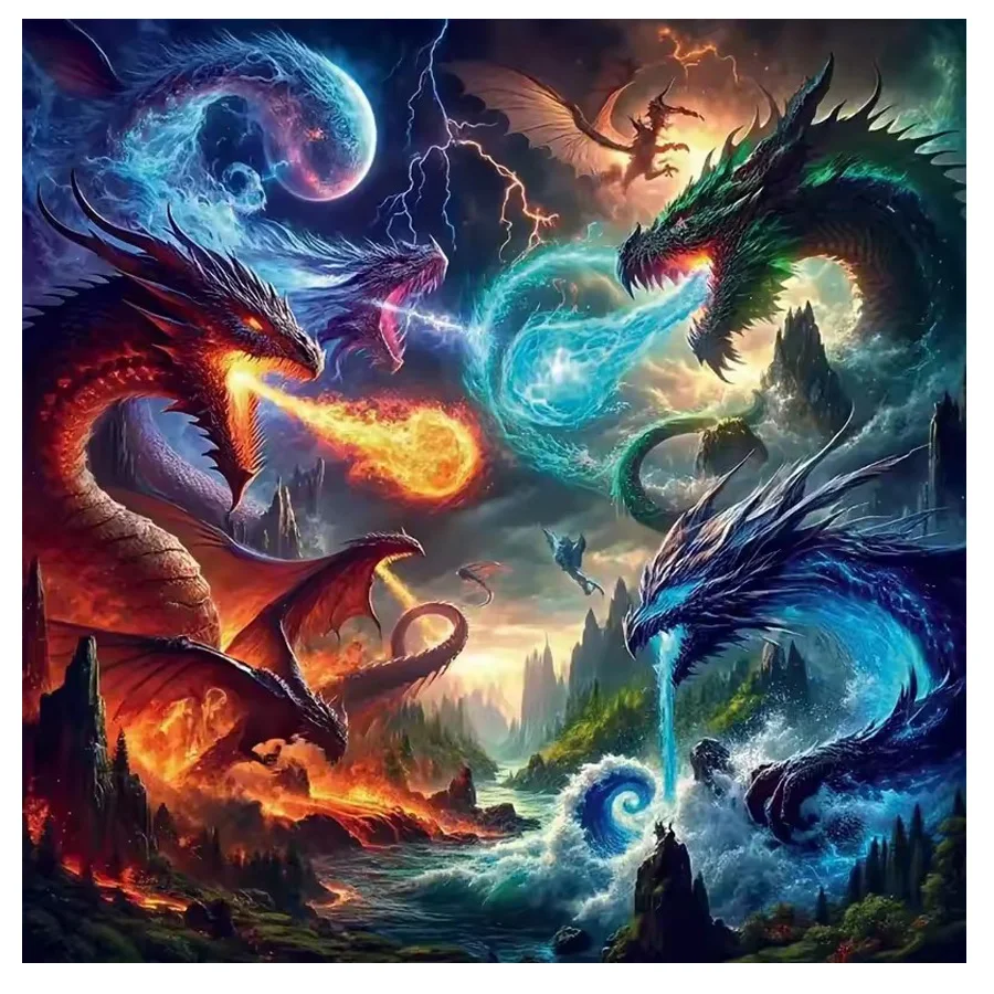 

Новое поступление, полная алмазная мозаика, ледяной огонь, набор алмазной живописи, дракон, гора, стразы, картина, алмазная вышивка, декор стен