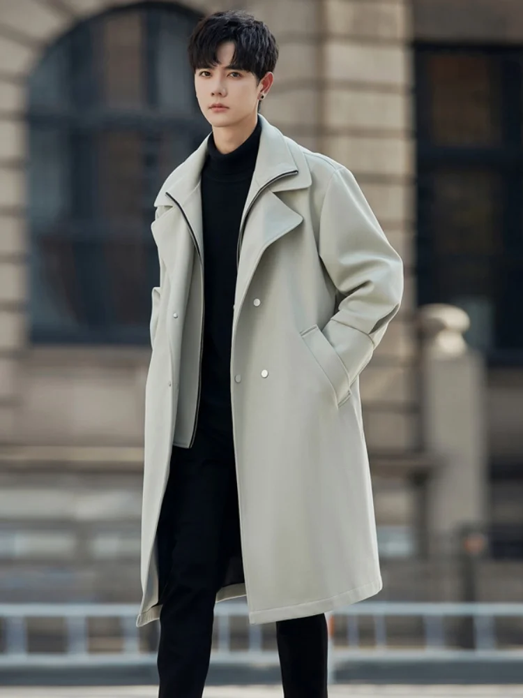 

Men's Mid-Length Woolen Coat High-End Feel 2025 New Autumn Winter Knee-Length Overcoat Double-Breasted Warmth Youthful Sle