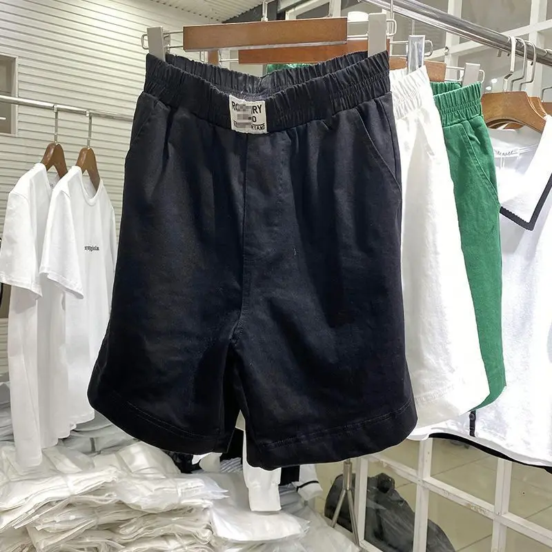 2024 New Summer Thin Women's Solid Color Elastic High Waist Epaulet Pockets Fashion Wide Leg Pants Loose Straight Casual Shorts