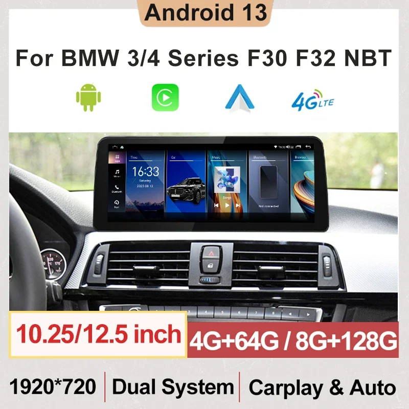 

10.25 Android 13 System Car Multimedia Player For BMW F30 F31 F32 F33 F34 F36 BT Wireless Carplay Auto GPS Navi Radio Stereo 4G