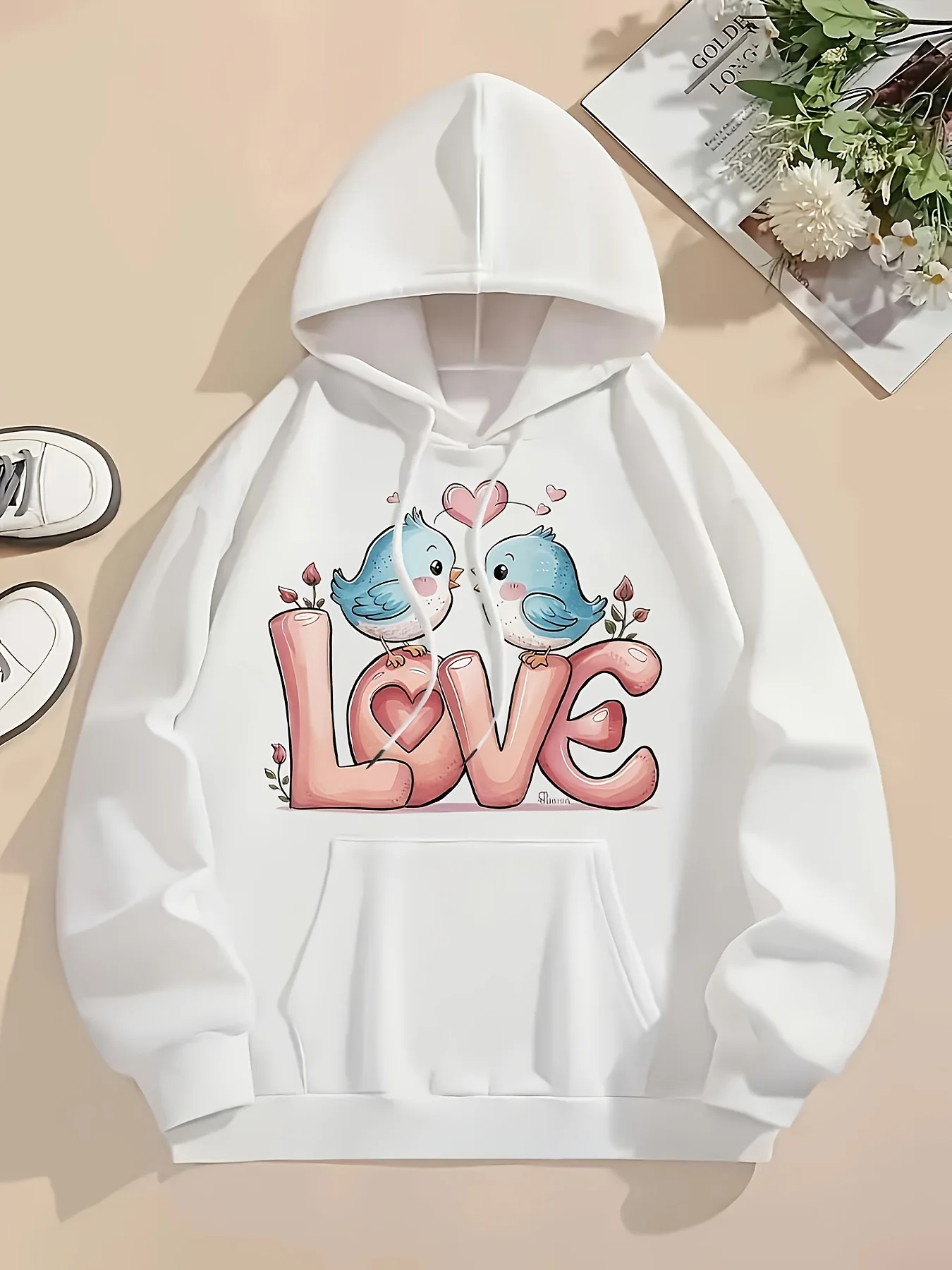 Cute Couple Bird Cartoon Pattern Printed 2025 New Autumn Winter Top Hoodie Long Sleeve Women's Casual Sweatshirt Clothing