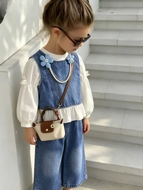 2026 Autumn Girls Denim Dress Three Piece Set Add Sweet Girly Feeling Soft Sleeveless Vest Easy To Match Outer Clothes