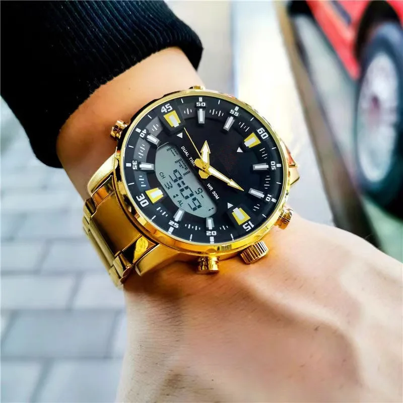 

Large Dial, Half-Moon Shaped Stainless Steel Strap, Luminous Quartz Watch | Dual Calendar Window + Independent Seconds Hand | Long-Lasting Clear Time Reading | Rugged Business Sports Watch