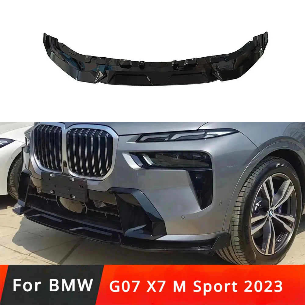 Front Bumper Spoiler Lip LCI Glossy Black Car Body Kit Lower Guard Board Lippe Splitter Blade Plate For BMW G07 X7 M Sport 2023