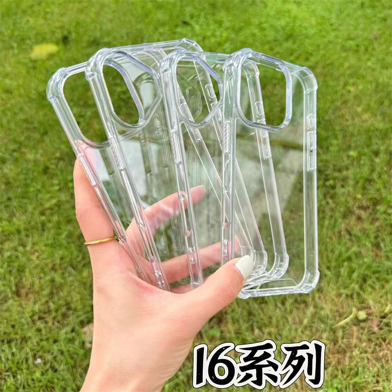 Luxury Transparent Shockproof Armor Case For iPhone 16 15 14 13 12 11 Pro XS Max XR 7 8 Plus Silicone Bumper Hard Acrylic Cover