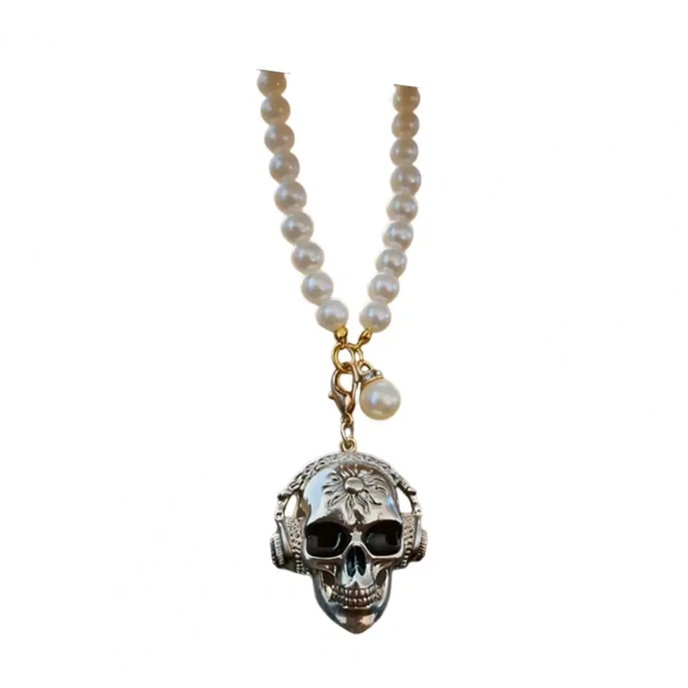 Funny Ghost Expression Ornament Skull Car Hanging Ornament Faux Pearl Bead Chain Rear View Mirror Charm Funny Vehicle for Men view 5