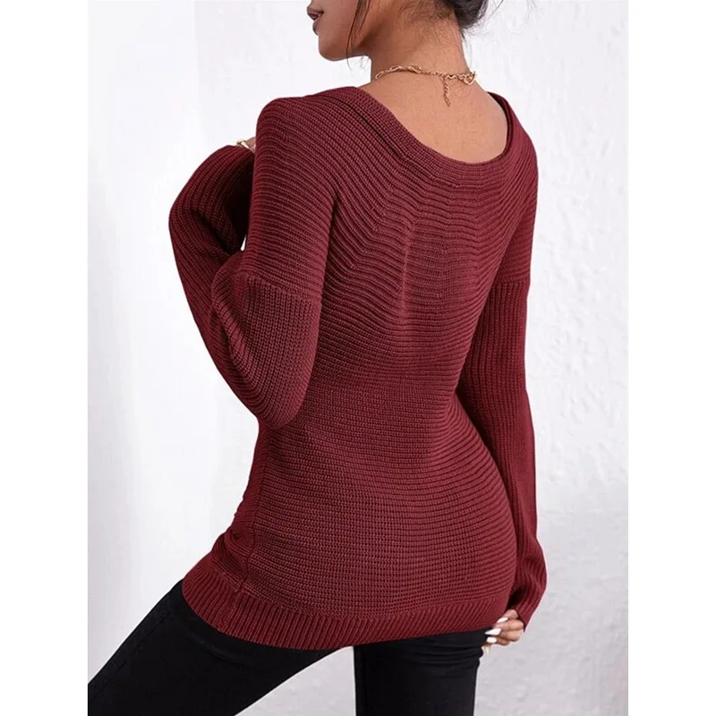 2024Autumn and Winter New Slim Coat Women's Knitted Sweater Pullover off--Shoulder Casual Sweater Women