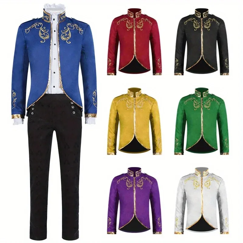 

Trendy Medieval Court Prince Outfit Embroidered Coat Shirt Pants Set for Halloween Cosplay 2026