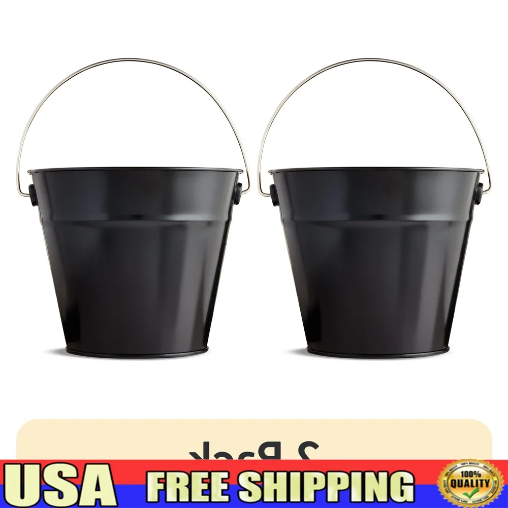 

2 упаковки, 5-дюймовое черное жестяное ведро с ручкой, лакомства, сувениры для вечеринок, подарки, многоразовое декоративное хранилище для Хэллоуина, дня рождения, мероприятий