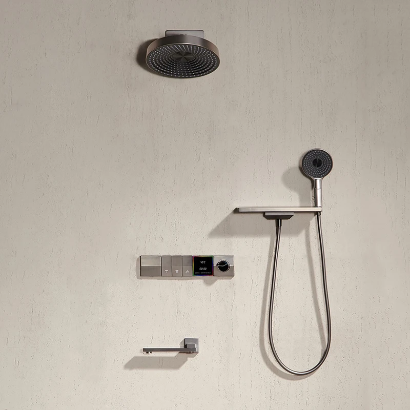 

Хромированная душевая система, интеллектуальный термостатический душевой набор, настенный душ с цифровым дисплеем, 3-функциональный смеситель для ванной комнаты