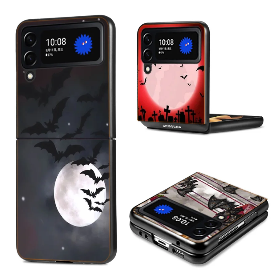 Custodia Halloween Bat Coque per Samsung Galaxy Z Flip 5 3 4 5G Flip4 Flip5 Zflip3 custodia protettiva nera rigida per PC