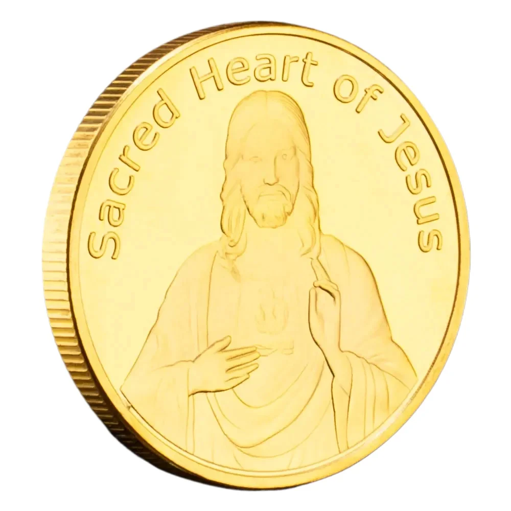 Sacred Heart of Jesus Collectible Gift Souvenir Coin Golden Plated Basso-relievo Jesus Pattern Commemorative Coins