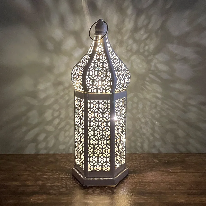 White Hollow Out Wind Lamp Home LED Night Light Lantern for Ramadan Kareem Eid Mubarak Decoration Wedding Party Ornaments Gift