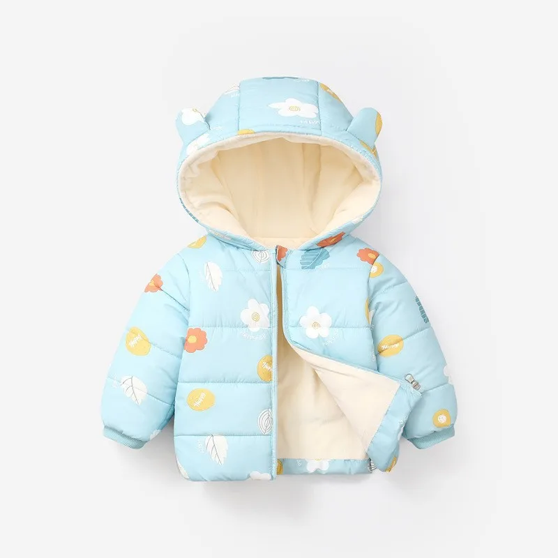 2026 Autumn and Winter Children's Hooded Ear Style Thick and Cute Cartoon Pattern Cotton Jacket