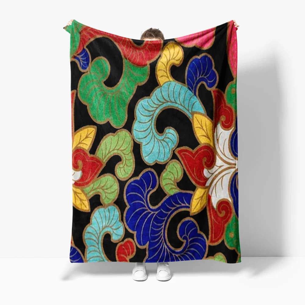 Vibrant Floral Pattern Fleece Blanket Decorative Throw Soft Warm Bed Blanket Sofa Cover Gift