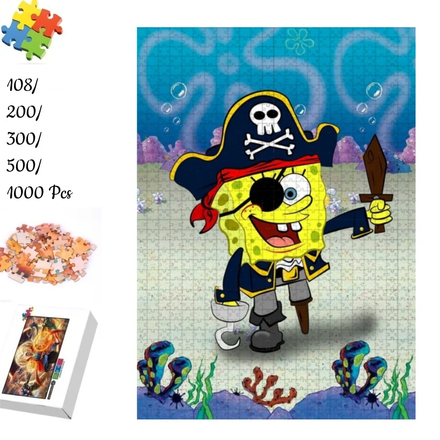 

Пазлы «Губка Боб Квадратные штаны» с пиратами, картонные/деревянные, 108/200/300/500/1000 элементов, для взрослых и детей, подарки, игрушки, игры