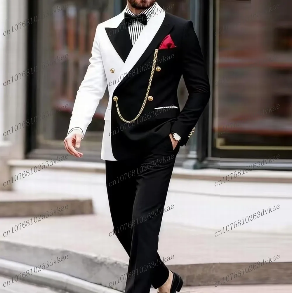 

New White And Black Men Suit Wedding Party Formal Occasion Groom Groomsman Prom Business Male Tuxedos 2 Piece Set Jacket Pants