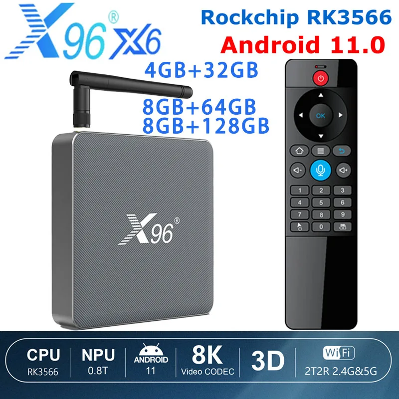 

X96 X6 TV Box Android 11 8GB 64GB/128GB Rockchip RK3566 8K VIDEO CODEC 2T2R MIMO Dual Wifi 1000M LAN 4K Media Player Set Top Box