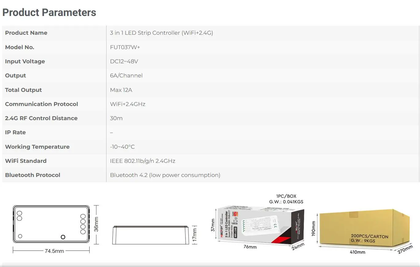 Miboxer WiFi+2.4G LED Controller Single Color Dual White RGB RGBW RGB+CCT SW2 SW5 WL5 Tuya Music APP Voice Control