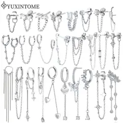 925 Sterling Silver Ear Needle Crystal White Zircon Silver Series Tassel Drop Earrings Luxury Fashion Party Jewelry Accessories